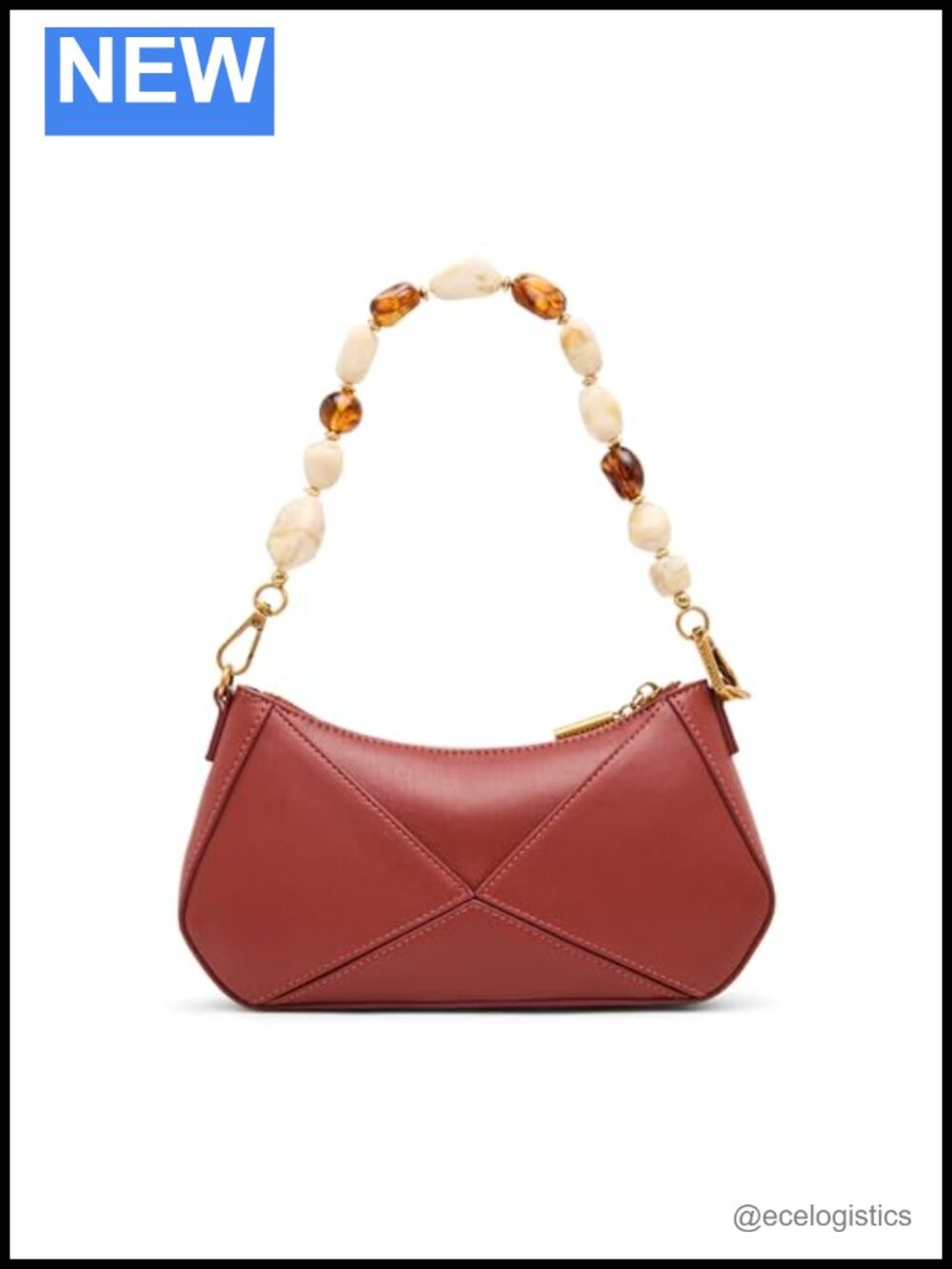 Faux Leather Crossbody Satchel Handbag with Bead Ornament Strap